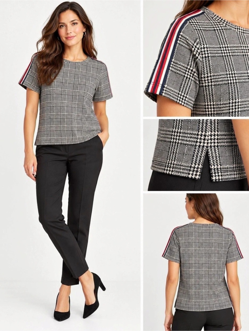 Banana Republic Plaid Short Sleeve Top in Gray Size Small